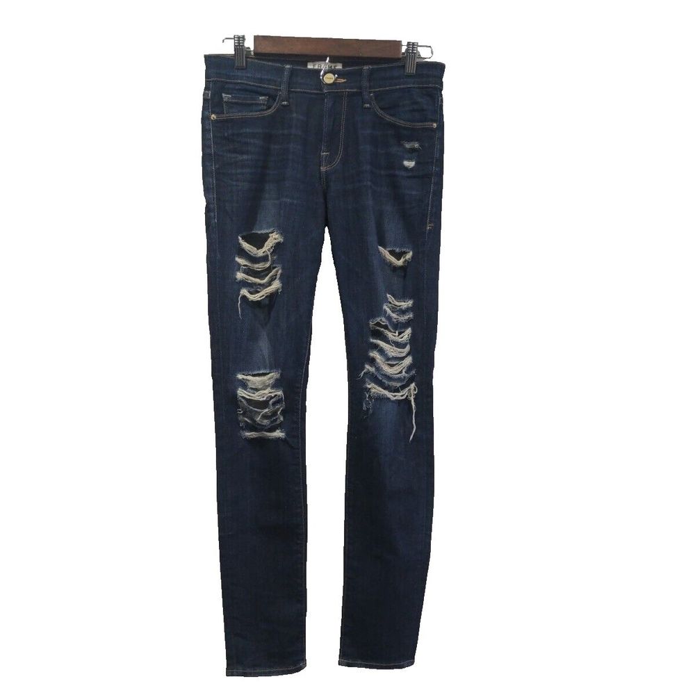 FRAME Denim Women's Le Skinny De Jeanne Dark Wash Jeans Size 28 Distressed